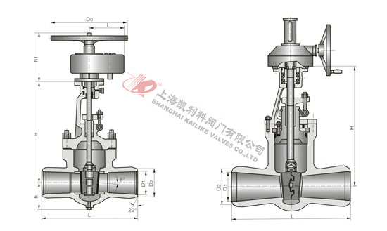 Z561H焊接閘閥(傘齒輪)外形結(jié)構(gòu)圖