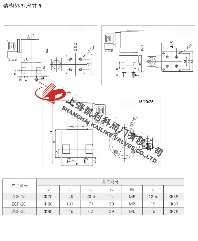 ZCF塑料電磁閥結構尺寸圖